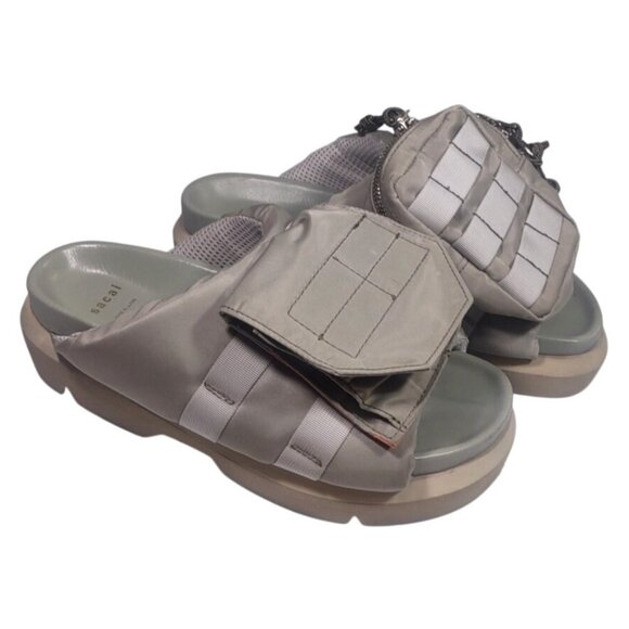 Sacai Women's EU 38 US 8 Mismatched Pocket Slides Sandals Khaki Green Utility - Picture 4 of 8